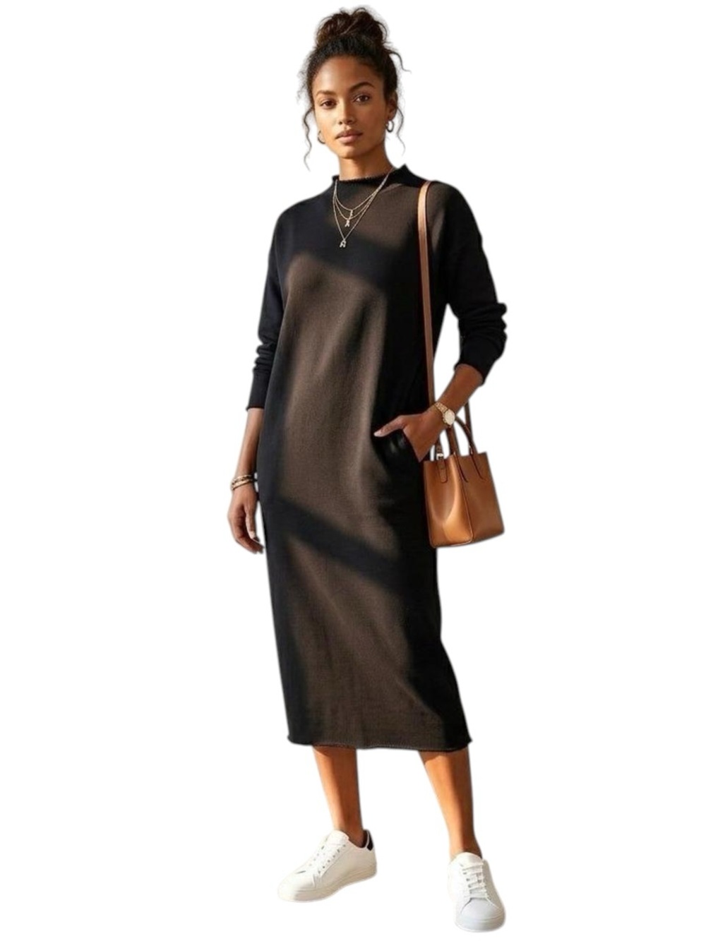 Frank & Eileen Tee Lab Dress Isabelle Black sweatshirt midi Mock Neck Cotton Sm